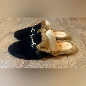 SAM Edelman Danica Black & Brown Faux Fur Slipper Mules Sz 9.5